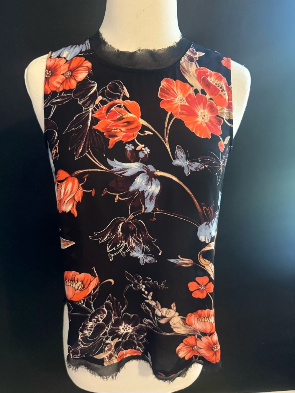 Who What Wear Black Tank Top with Orange Floral Print